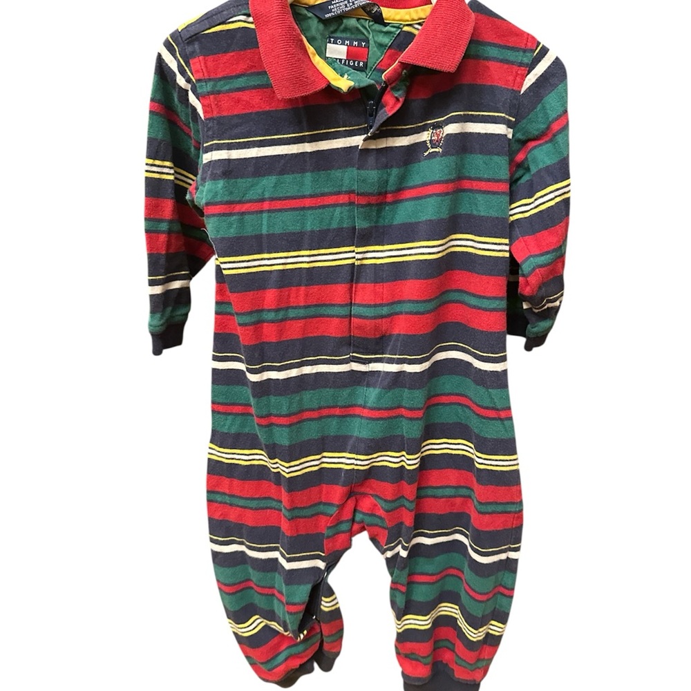 Tommy Hilfiger Striped Kids One Piece in Red, Green, and Yellow- 80s Vintage!
